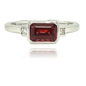 Garnet and Diamond East West Ring in 14k White Gold